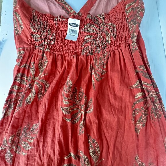 Y2K Old Navy Halter Midi Dress Womens 16 Plus Rust Red Floral Linen Resort NWT‎ - Picture 8 of 15